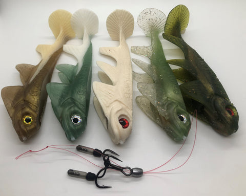 Delong Lures Weedless Pre-Rigged Fishing Lures Bass Set, Pike, and Anything in Between - Made in USA - Extra Durable Soft Plastic Swimbaits for Bass